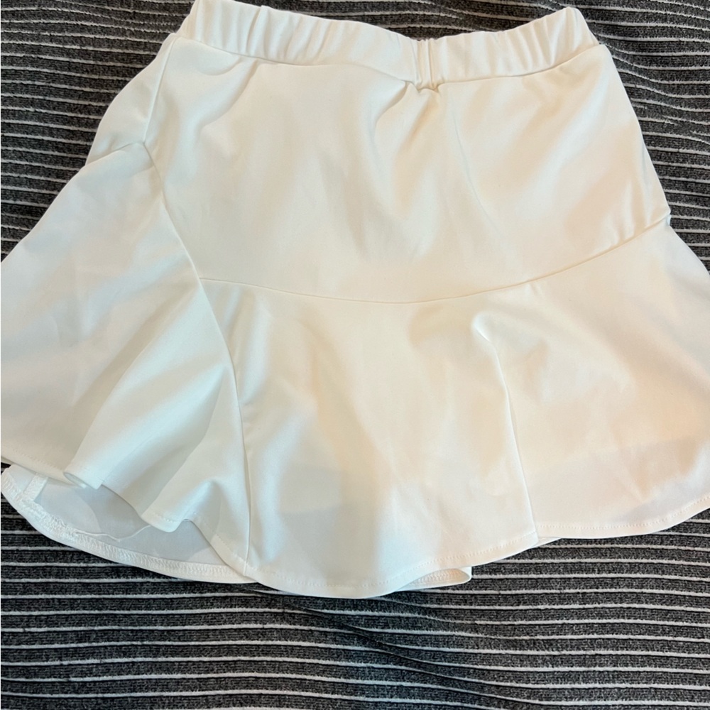White Asymmetrical Ruffled Mini Skater Skirt